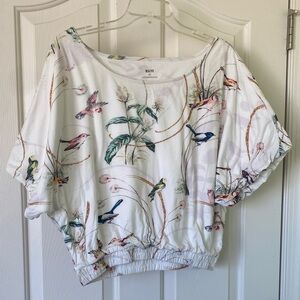 Maeve White Blouse with Colorful Bird Print